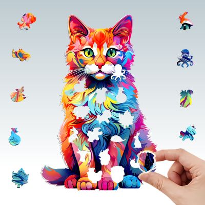puzzle en bois le chat - pièces détail bois naturel