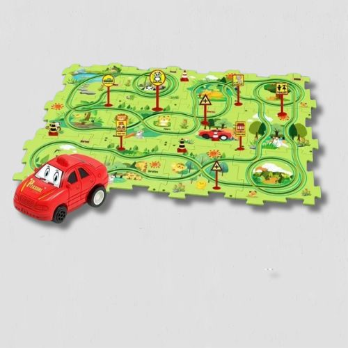 Voiture-circuit-électrique-dinosaures-foret