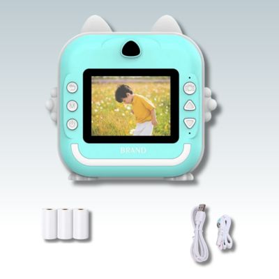 appareil photo instantané enfant chaton - caméra bleue avec imprimante thermique