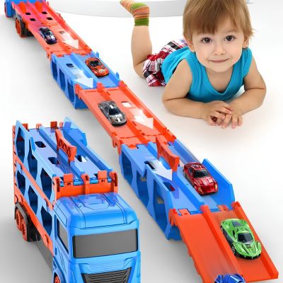 camion jouet transporteur 3-en-1 - vue d'ensemble circuit déployé