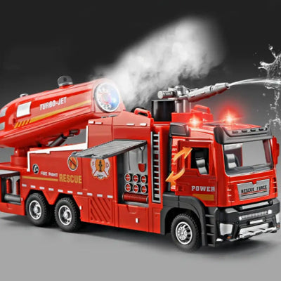 camion pompier jouet rouge avec cabine et portes ouvrantes