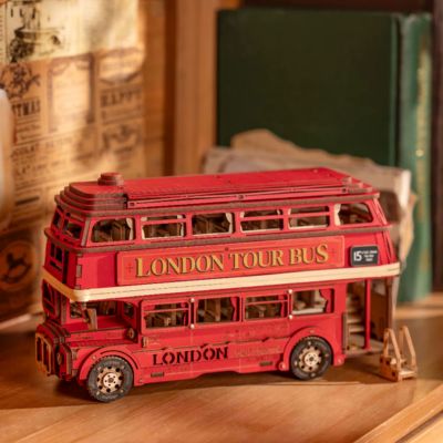 puzzle 3d bois bus rouge Londres - maquette jouet et décoration dès 14 ans

