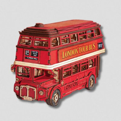 puzzle 3d bois bus rouge Londres maquette 255 pièces - jouet éducatif dès 14 ans
