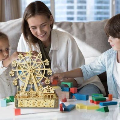 puzzle 3d bois grande roue musicale - détail mécanisme boîte à musique