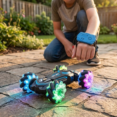 voiture télécommandée enfant pilotée par montre-bracelet couleur noire et bleu