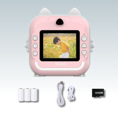 appareil photo instantané enfant rose avec impression thermique USB