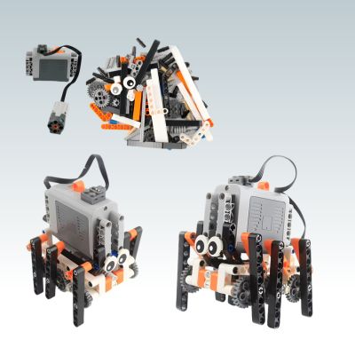 robot de construction présenté sous trois angles avec ses engrenages et son boîtier motorisé