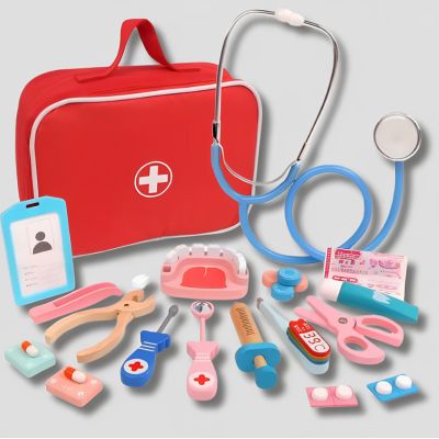 contenumallette docteur enfant - stéthoscope tensiomètre seringue jouet médical educjouet