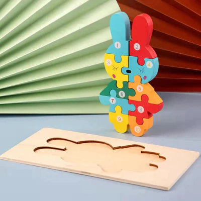 puzzle 3 ans lapin en bois - puzzle éducatif enfant