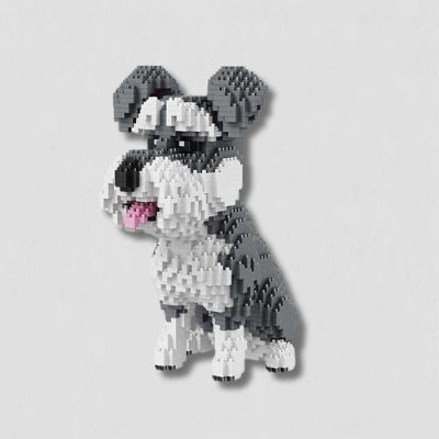 chien gris et blanc assis en mini-briques 3D 