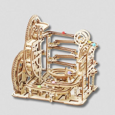 Puzzle en bois 3d circuit à billes en bois avec pistes superposées et engrenages