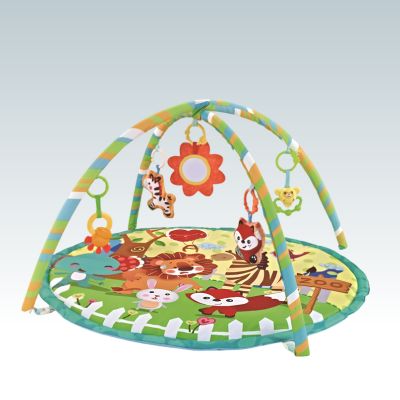 tapis d’éveil rond à motif tigre avec arches multicolores, miroir en forme de fleur et jouets suspendus